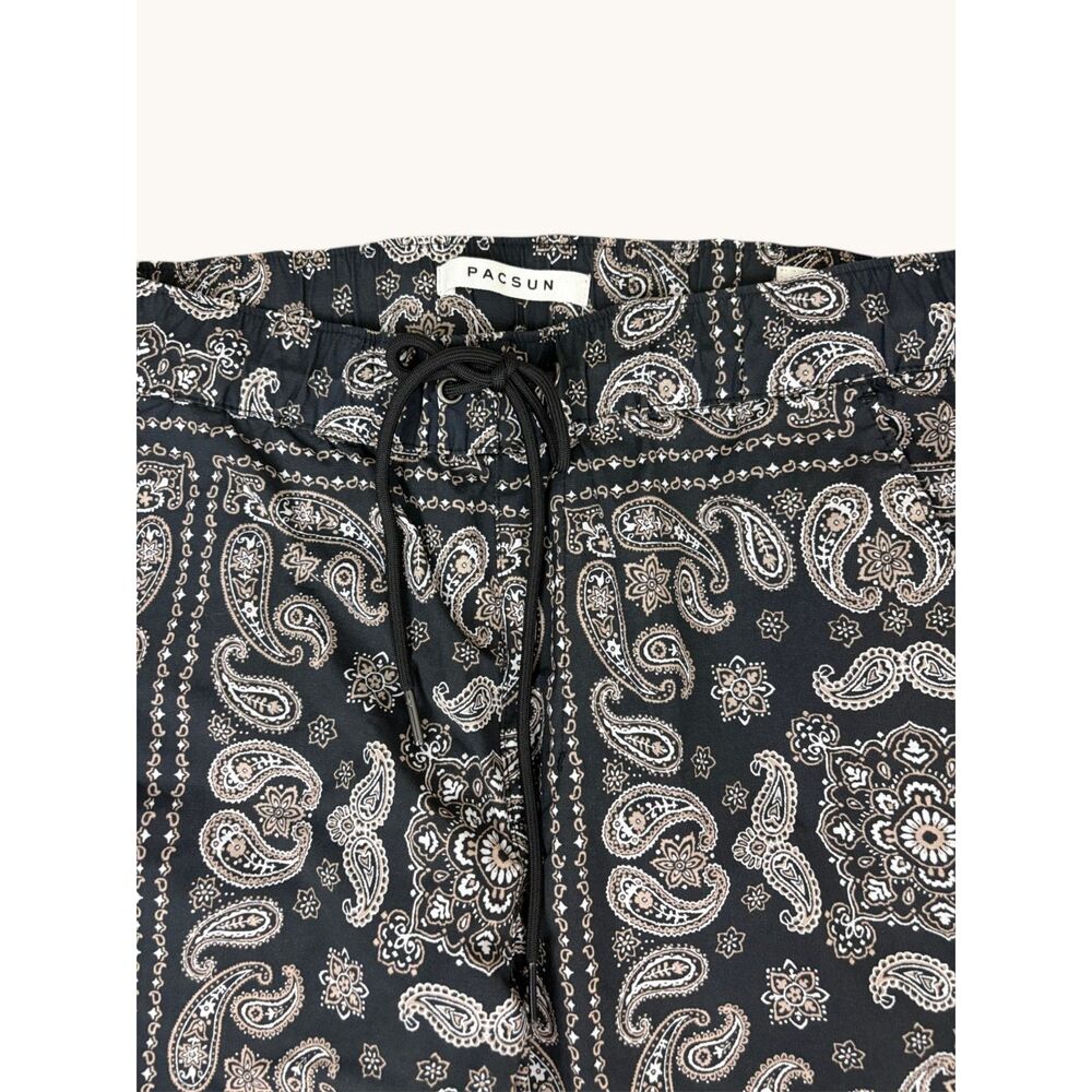 PacSun Men's Black Paisley Tapered Drawstring Pants Bandana Print Streetwear M - Picture 4 of 4